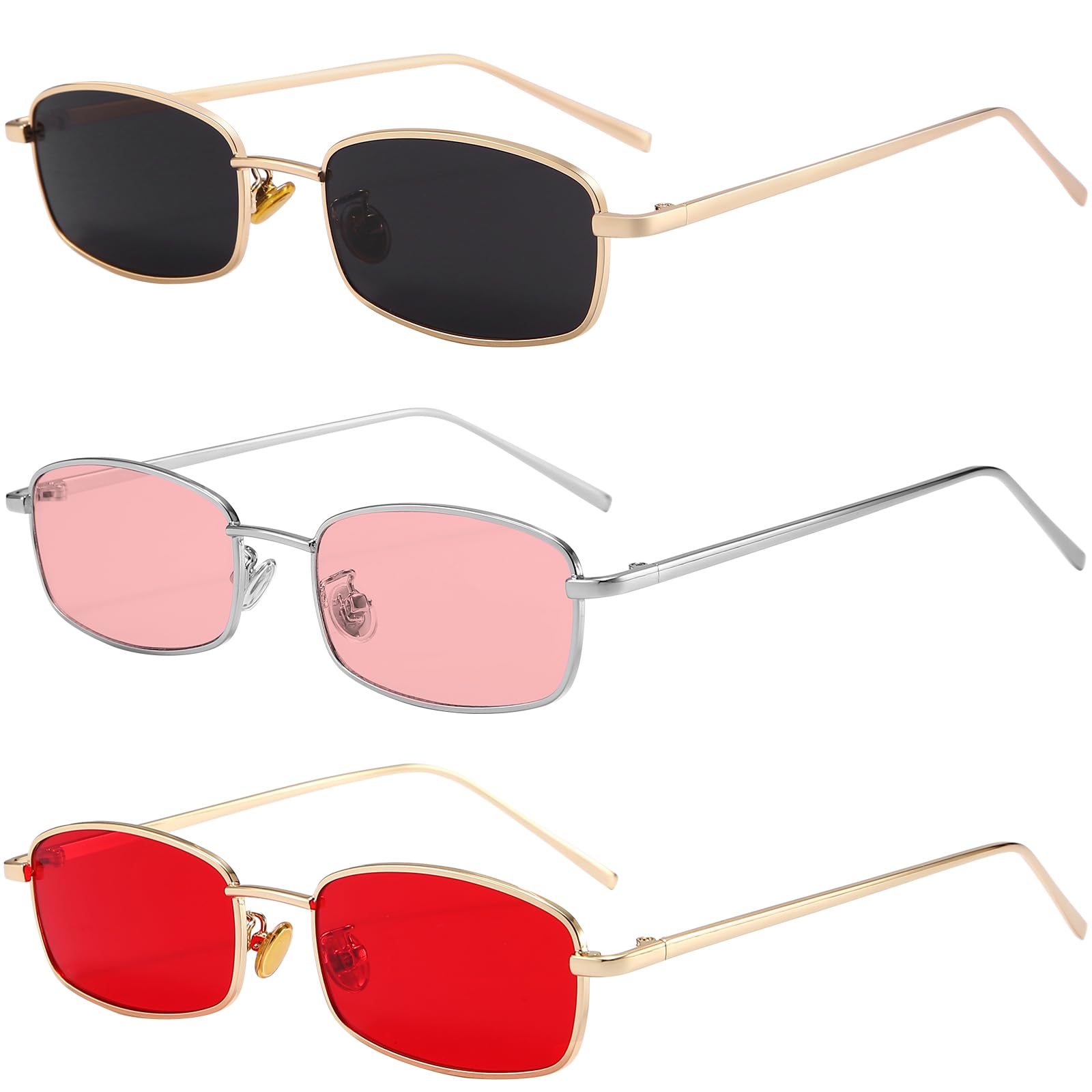 Dollger Retro Rectangle Sunglasses for Women Men Square Narrow Hip Hop Small Frame Sun Glasses