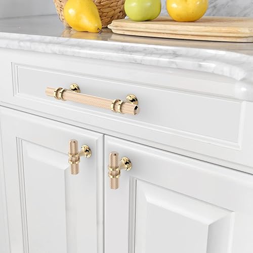 Miniatura 4 de Amerdeco Paquete de 10 tiradores dorados moleteados de 5.9 pulgadas de longitud (centro de agujero de 3.75 pulgadas) de latón cepillado para cajones