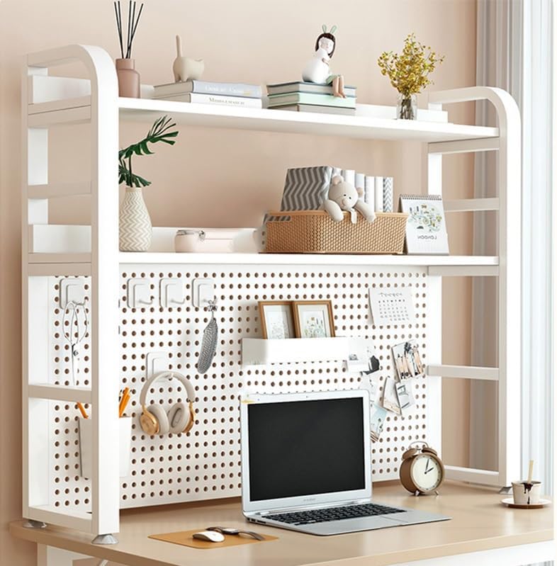 3 Tier Office Desk Storage Hutch Display Shelf, Multipurpose for Computer Desk, Countertop Bookcase Organizer Hutch for Plants Toys Photo (White 115cm)