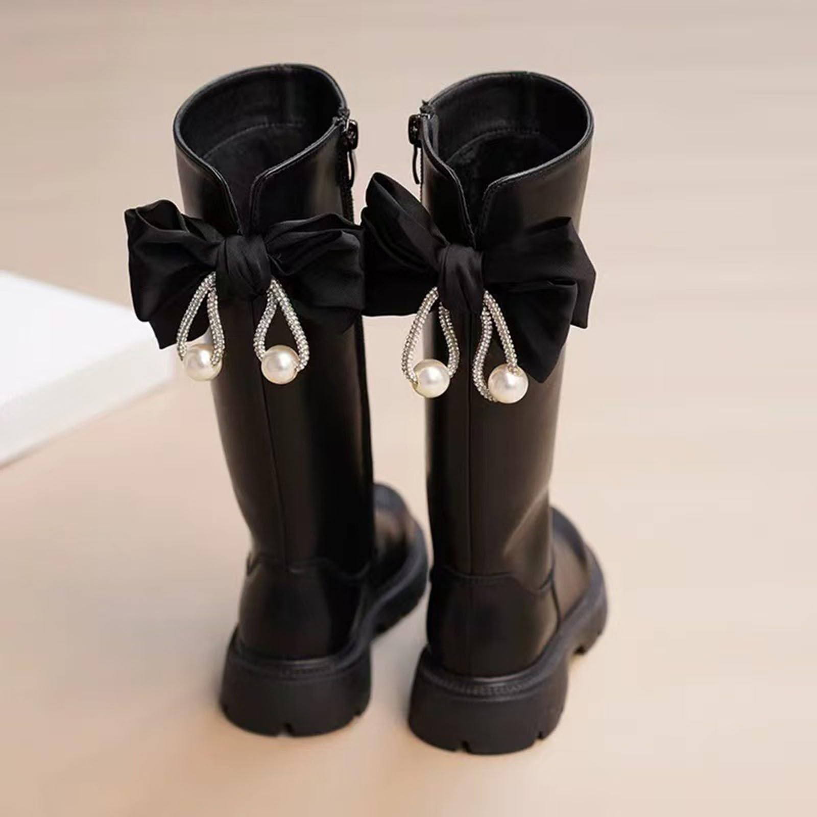 Stivali Bianchi Bambina,Eleganti Stivali Lunghi Per Ragazze Design Classico Britannico Con Fiocco Suola Morbida Comodi Stivali Da Equitazione Per Bambini Piccoli E Grandi Calzature Invernali Casual