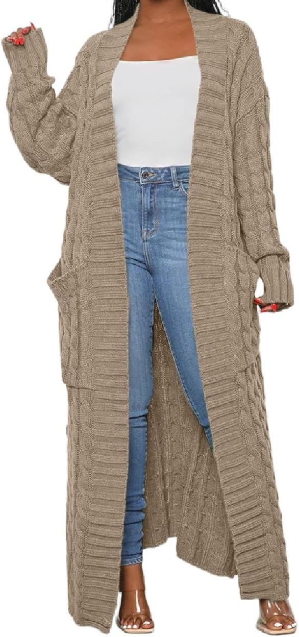Womens Stylish Cable Knit Dual Chunky Cardigan with Pockets