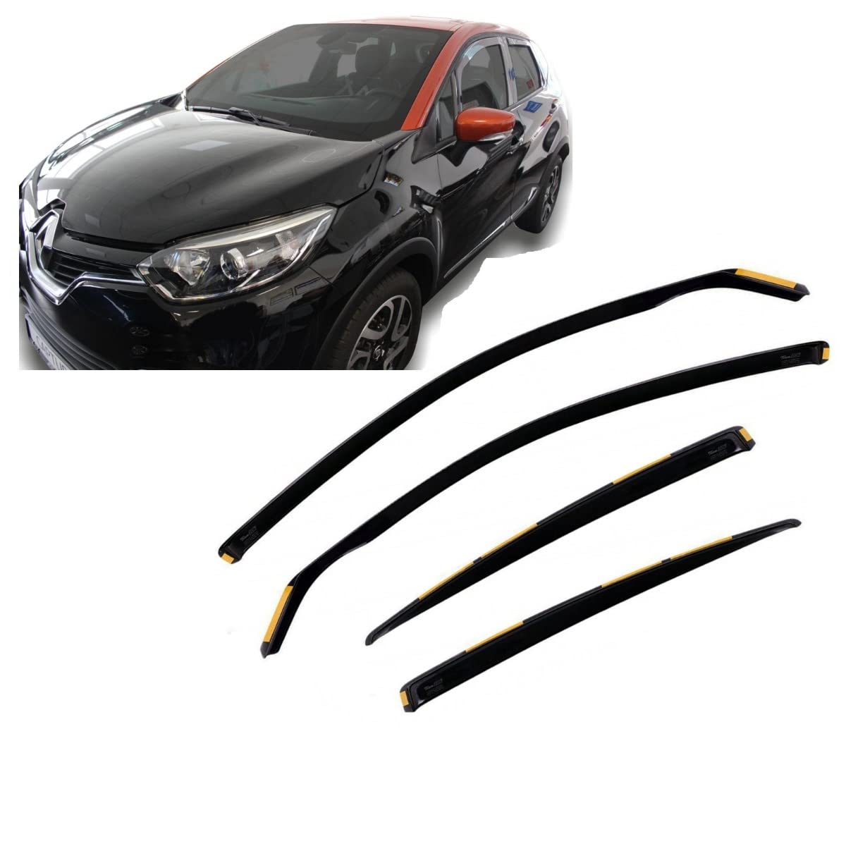 J&J AUTOMOTIVE Windabweiser passend für Renault Captur 5-Türer 2013-2019 4tlg, Heko Regenabweiser Vorne Hinten Getönt Dunkel Passform