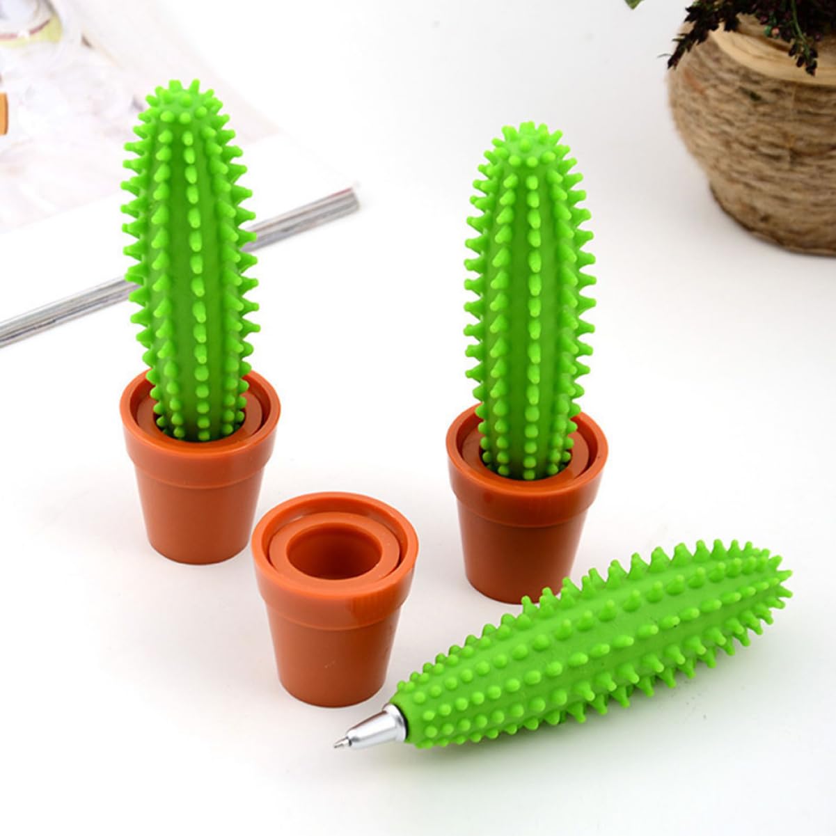 Bolígrafos Neutrales de Cactus y Bonsái, 5 Piezas Verdes de Plástico