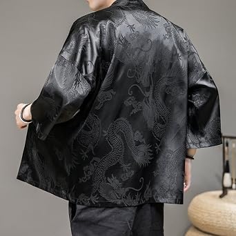 Men's Cardigan, Kimono, Traditional Samurai Uniform, Japanese Jacquard Casual Outerwear, Summer Beach Shirt, Open Front
