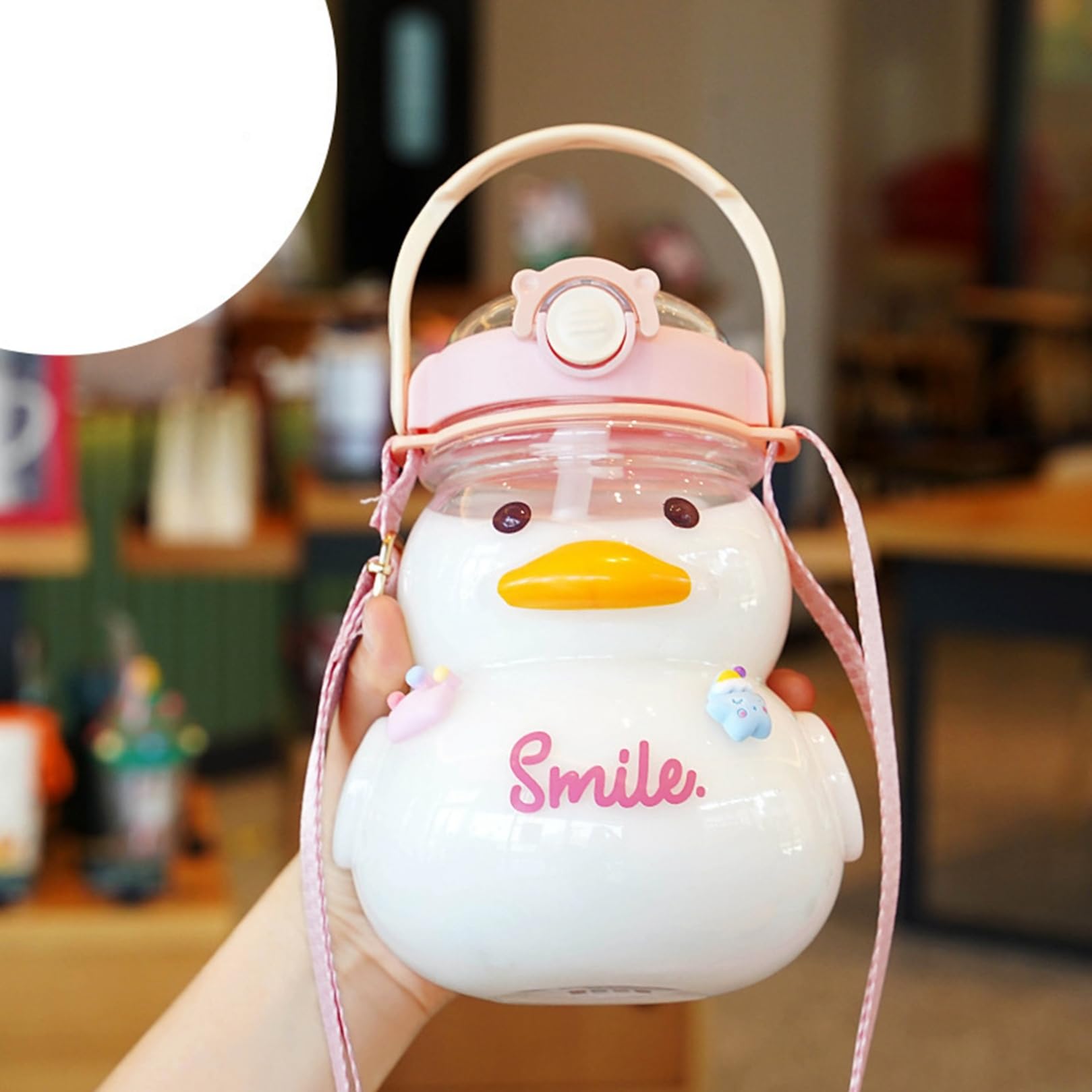 Amazon｜ボトル 1リットル かわいい水筒 アヒル ストラップ付き