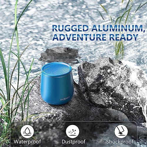 Image of INSMY Small Bluetooth Speaker, Waterproof Mini Portable Wireless Speaker, Punchy Bass Rich Audio Stereo Pairing, Handheld Pocket Size, Built in Mic for Hiking Gift Laptop Tablet (Blue)