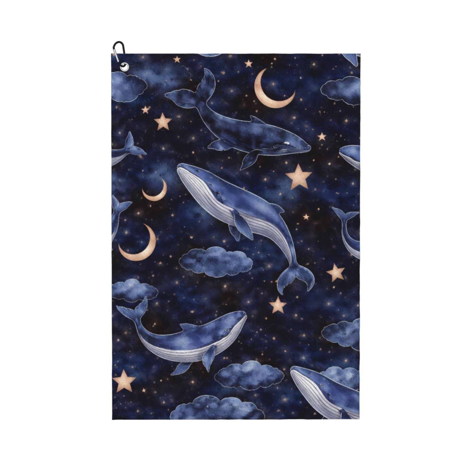 Oudrspo Dreamy Watercolor Whale & Starry Sky Multi-Functional Golf Towel | Absorbent Quick Drying 16x24in