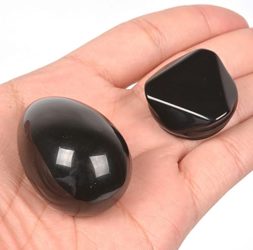 Miniatura 3 de Justinstones Huevo de obsidiana negra natural, cristal curativo, meditación de chakras, piedra de decoración de oficina en casa con soporte de piedra