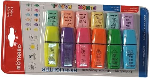 SMTE MC048-5 Mini Highlighters 6-Pack, Chisel Tip Cute Fluorescent & Pastel Color Markers for Journaling