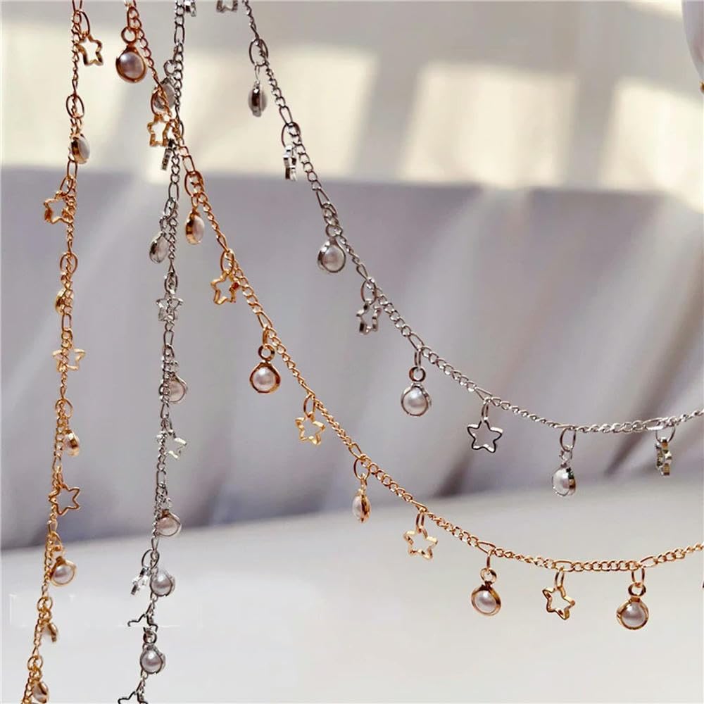 10 Metri di Catene di Perle finte KC Color Oro, Catene a Farfalla in Rame e Metallo per la creazione di Gioielli Fai da Te, bracciali e collane