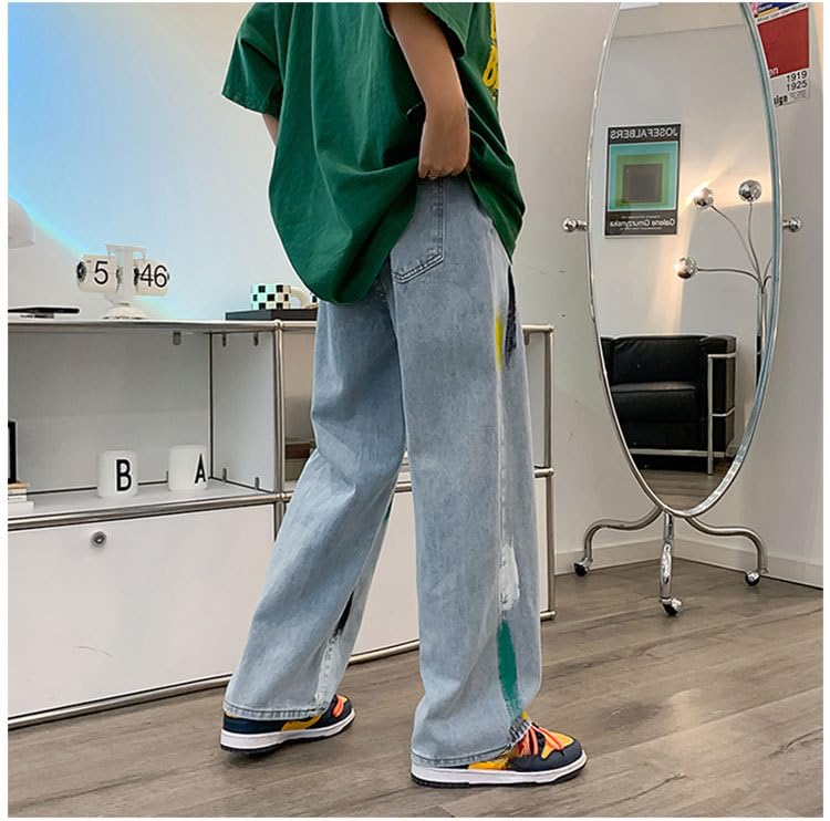 Barrel Jeans Men Y2K Hip Hop Elastic Waist Straight Leg Casual Loose Cute Graffiti Denim Pants Wide Leg Jeans4