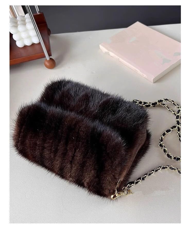 REALFUR NU-192 Women's Furry Real Mink Fur Purse Bag Chain Crossbody Small Square Hand Bag Fashion In Winter Shoulder Bags2