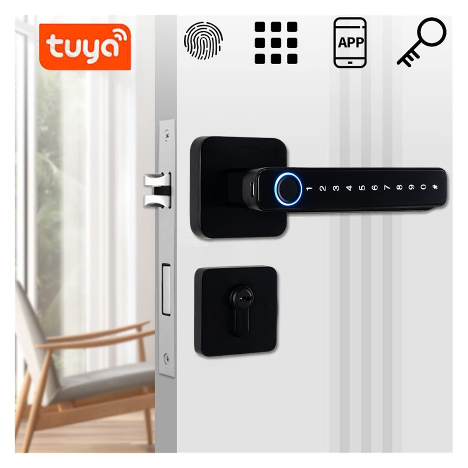 Serratura Smart, Maniglia for porta intelligente Password for impronte digitali Sblocca da remoto Blocco digitale App Tuya Ingresso senza chiave for porte Serratura elettronica intelligente ,Smart Loc