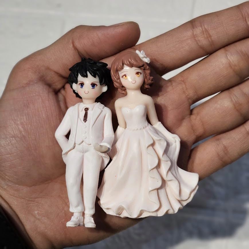 Image of Miniature Wedding Couple Figurines | Cute Bride & Groom Mini Statues for Miniature Garden Decor, Dollhouse Accessories, Terrariums & Gifting | Romantic Couple Showpiece