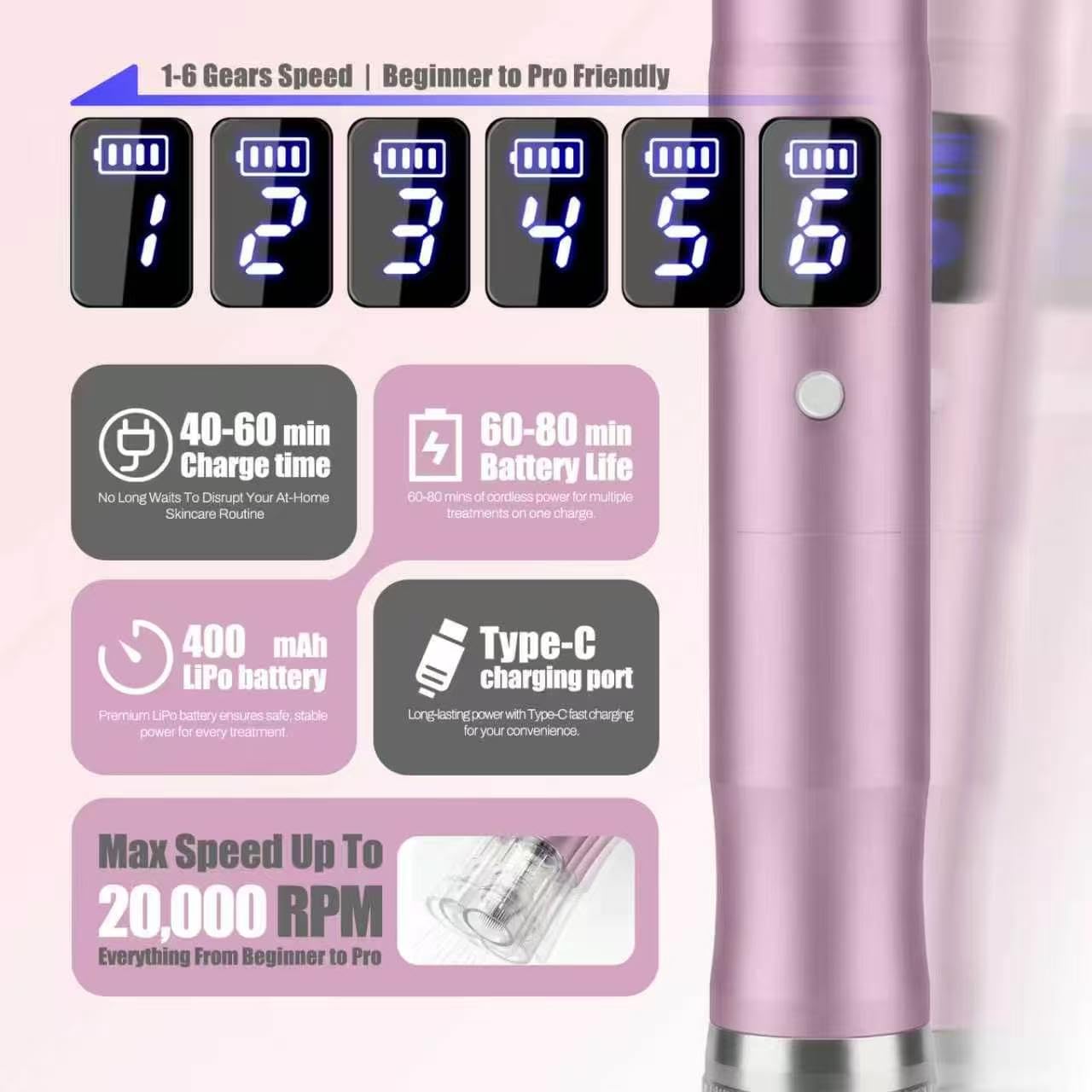 Professional Home Microneedle Pen Set,Derma Roller Pen - 0.25 mm,A Birthday Gift For Women's Health