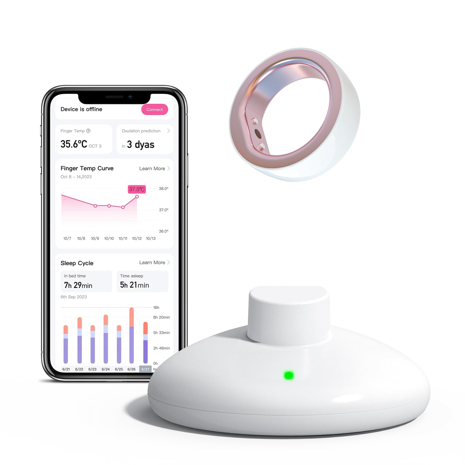 Femometer Anillo Inteligente para Seguimiento de Fertilidad y Ovulación, Sensor de Temperatura con Sincronización Automática (Talla 8)