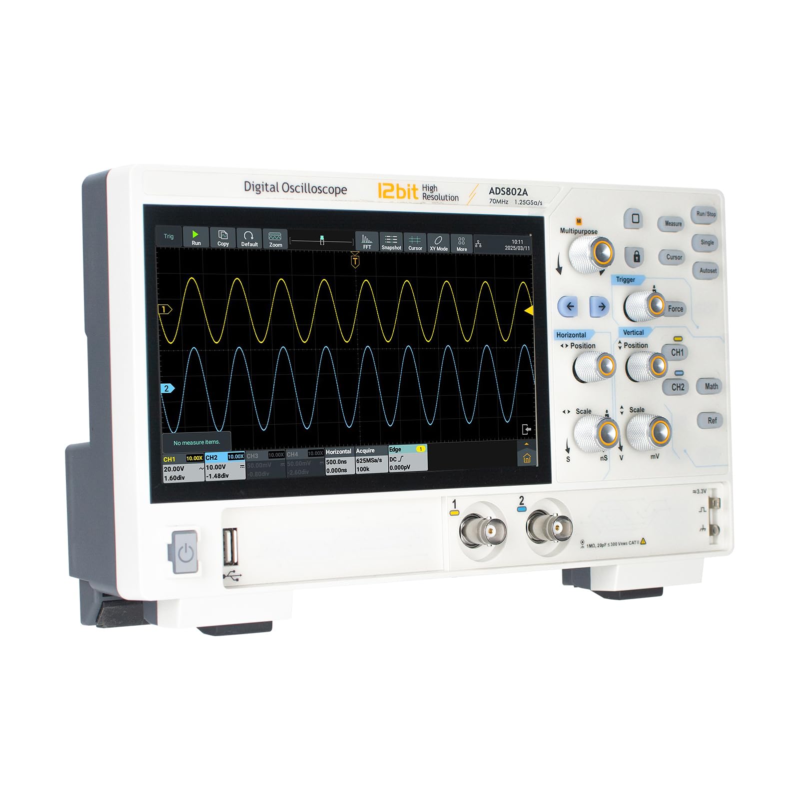 Aramox Oscyloskop Cyfrowy 70 MHz, 12-bitowy, 2-kanałowy Przenośny Multimetr z Oscyloskopem, Analizator FFT, 1,25GSa na S, 7-calowy Ekran Dotykowy do Napraw Laboratoryjnych, Testowania Elektroniki