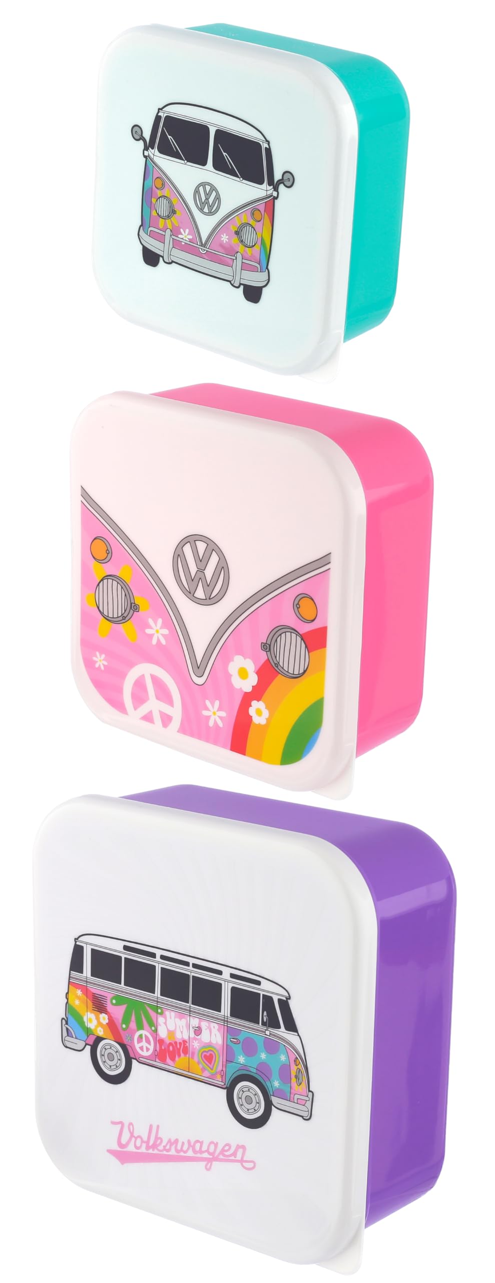 Puckator VW Summer Love Volkswagen T1 Camper Bus Set of 3 Lunch Box Snack Storage M/L/XL - Lunchbox with Multi Compartments - Small Food Containers - Lunchbox for Adults and Kids Girls Boys