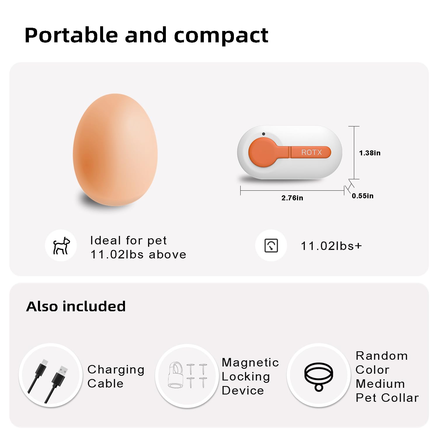 ROTX Rastreador GPS blanco para mascotas, impermeable, IP67, en tiempo real, alerta de salud y bienestar, valla virtual para mascotas de más de 11 libras, collar de perro, gato, accesorio de color