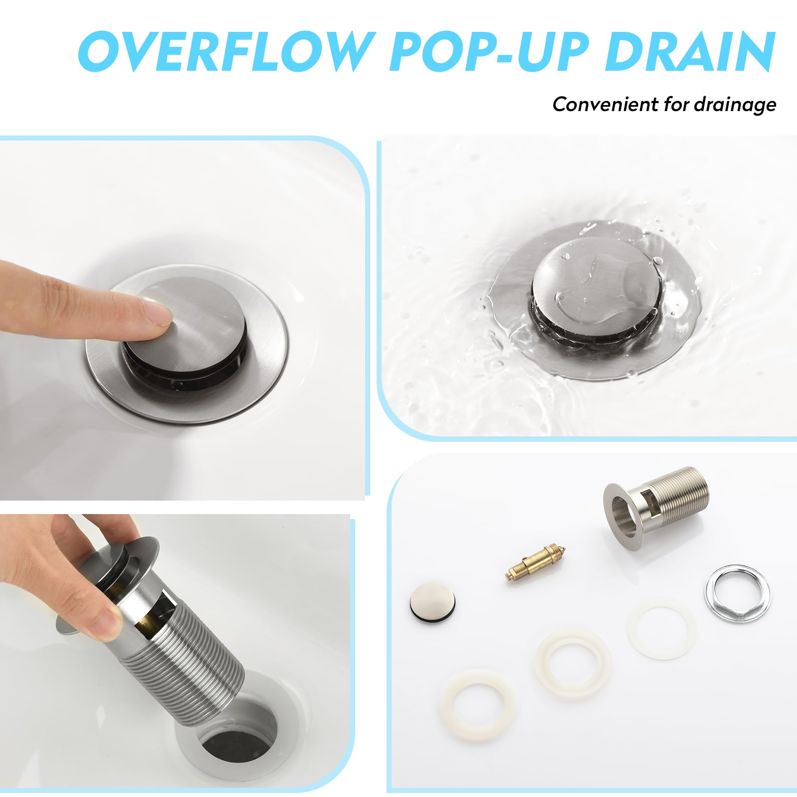 CREA Grifo de Baño Cascada Moderno, Monomando Lavabo Mezclador, Acero Inoxidable
