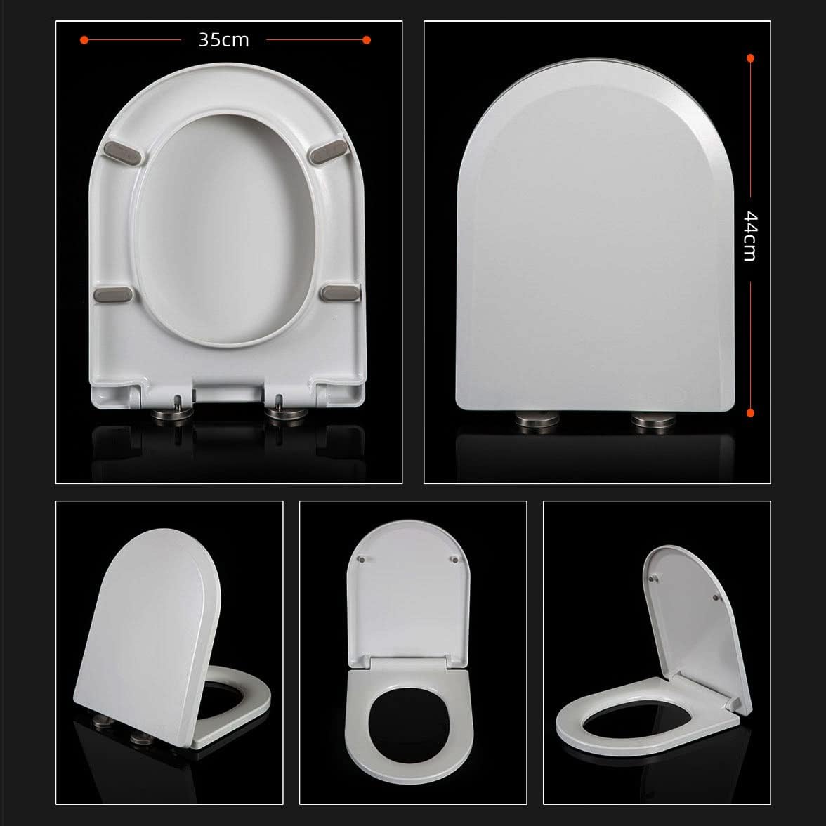D Shaped Toilet Seat Soft Close, Thicken PP Toilet Seats, Anti-Slip, Quick Release Easy to Install & Clean, Fit Most D Shape Toilets, White,33 * 42cm(35.5 * 44cm)