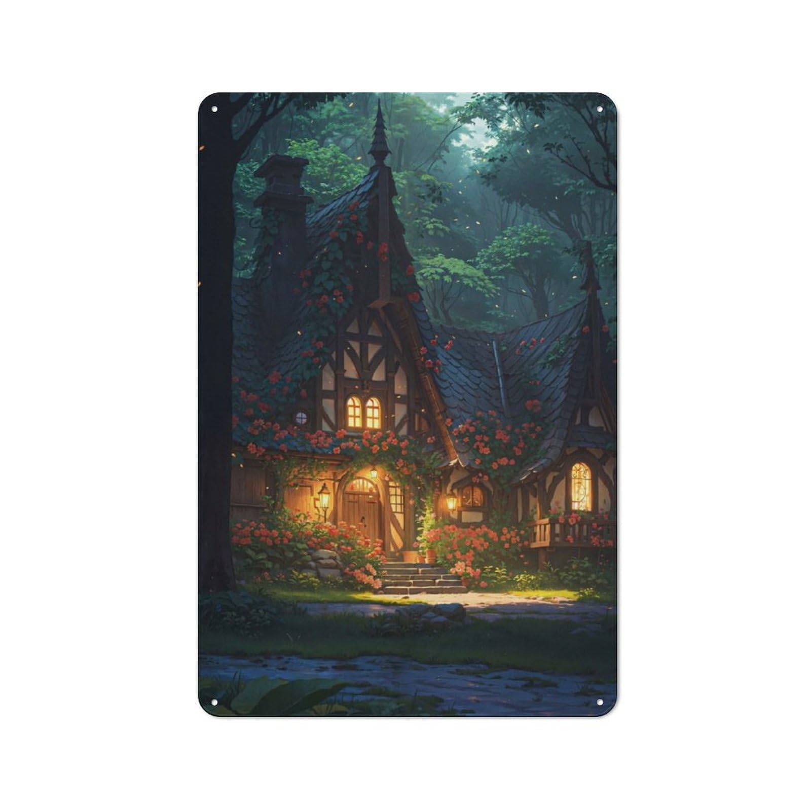 Junmoney Whispering Willow Cottage Retro Tin Wall Plaque 30X20cm Featuring For Pub Or Café, New-Space Wall Decor For Pub Decor Enthusiasts