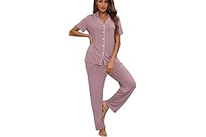 Conjunto de pijamas para mujer de 2 piezas con botones y mangas...
