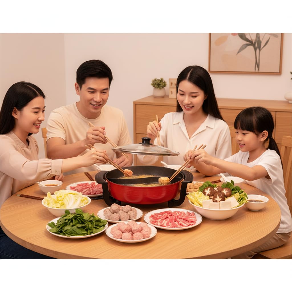 Pentola da 1360 W Hot Pot 6 L Twin Hot Pot Shabu per fonduta cinese con coperchio e 5 livelli di regolazione della temperatura per 3-4 persone