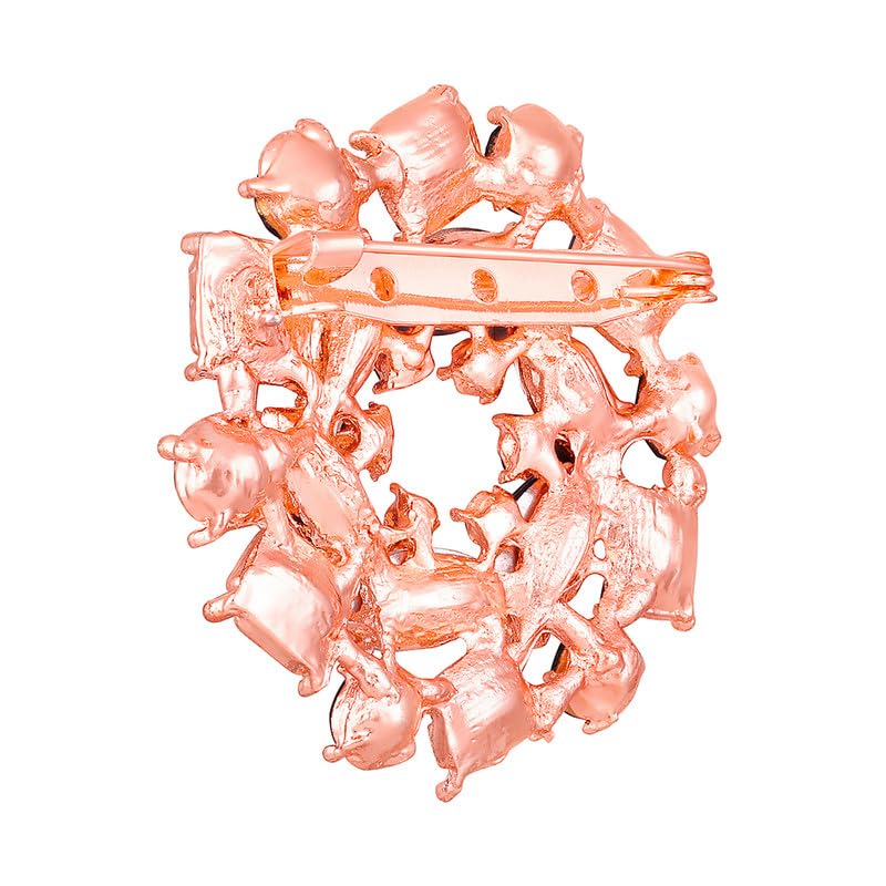 Rosegold Plated Vintage Crystals Saree Pin - Wedding Brooch