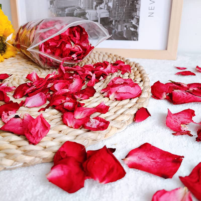 Rose Petals,100 Grams Real Dried Rose Petal Dry Rose Flower Natural Biodegradable Red Rose for Foot Bath Spa Confetti Weddings Romantic Night DIY Crafts Accessories - Image 2