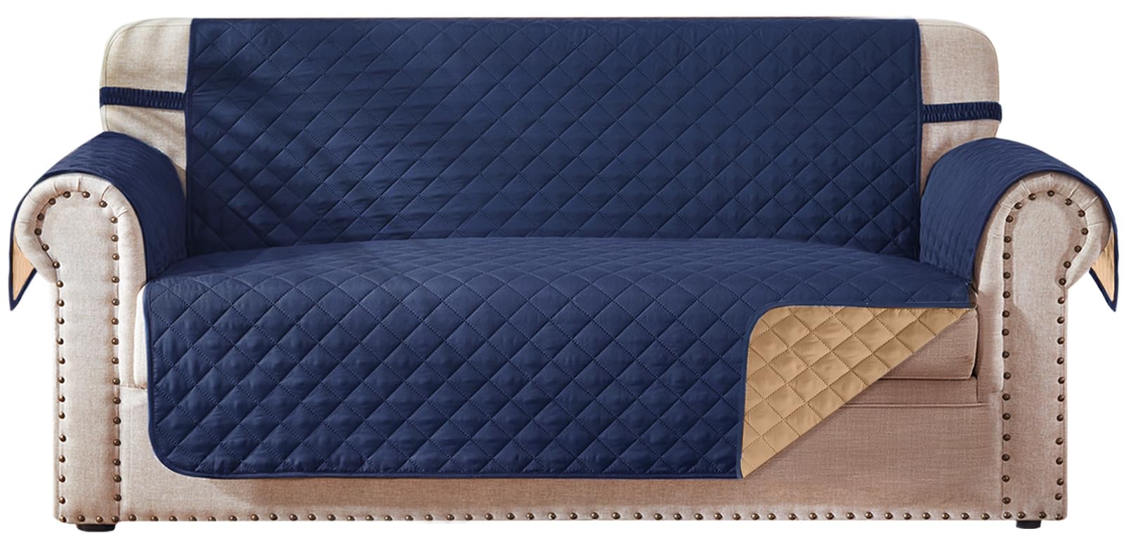 Housse de causeuse réversible HOMERILLA bleu marine pour canapé à 2 coussins