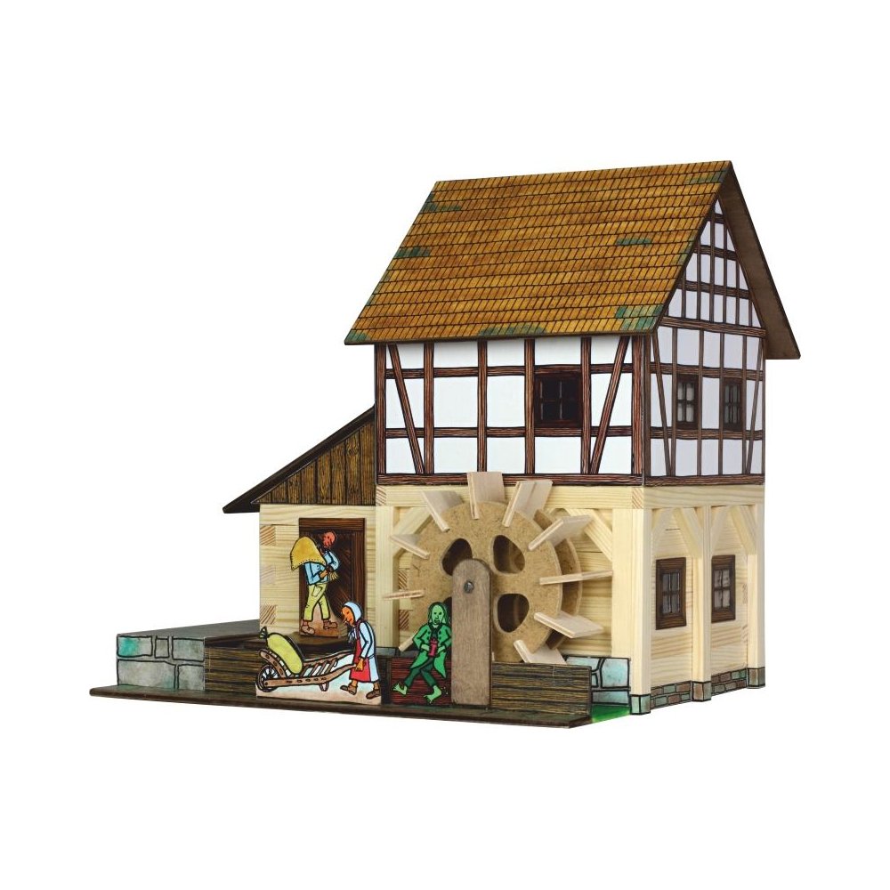 Walachia Timbered Watermill Model, Brown, Gray, Medium