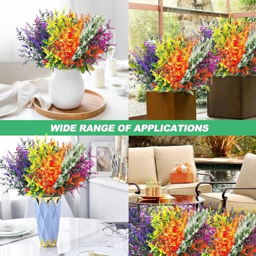 Artificial Flowers for Outdoors 10 Bundles Fake Lavender Outdoor Plants Plastic Faux Flowers for Decor Front Door Decoration image 6