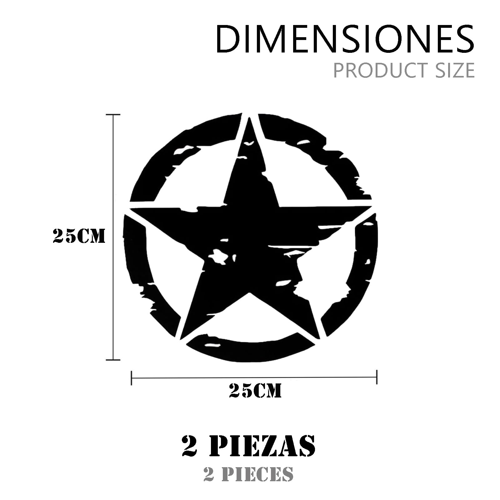 2 Unidades Pegatinas 4x4 Estrella Militar - Varios Tamaños 10cm, 15cm, 20cm, 25cm - Accesorios Todoterreno Vehiculo Historico Off Road (Negro, 25cm x 25cm) — view 2