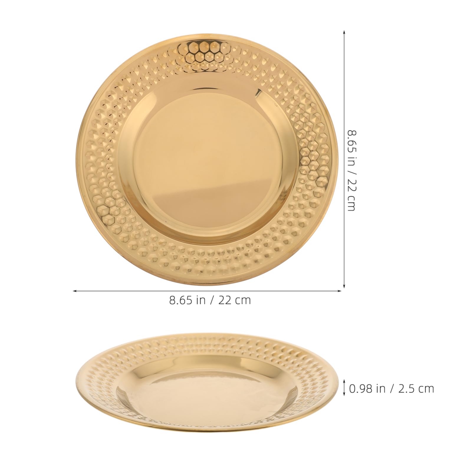 PRETYZOOM Stainless Steel Round Tray Hammered Texture Versatile Kitchen Food Container for Snacks Desserts and