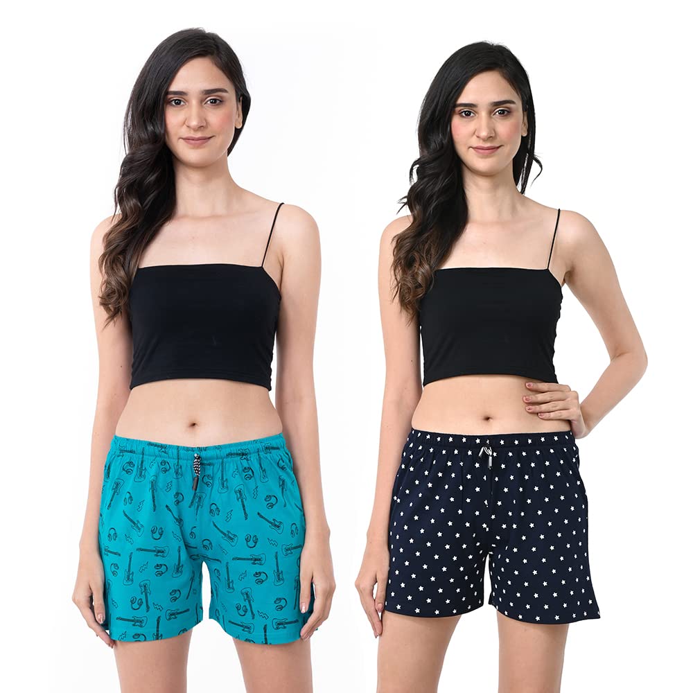 styleaone Women's Cotton Printed Multi-Coloured Shorts - Pack of 2-picture-45