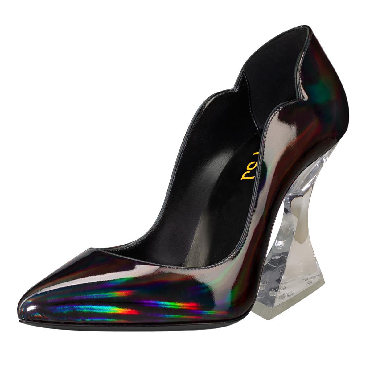 FSJ Women Sexy Pointed Toe High Heel Pumps Slip On Unique Transparent Chunky Heel Evening Prom Dress Shoes Size 4-15 US