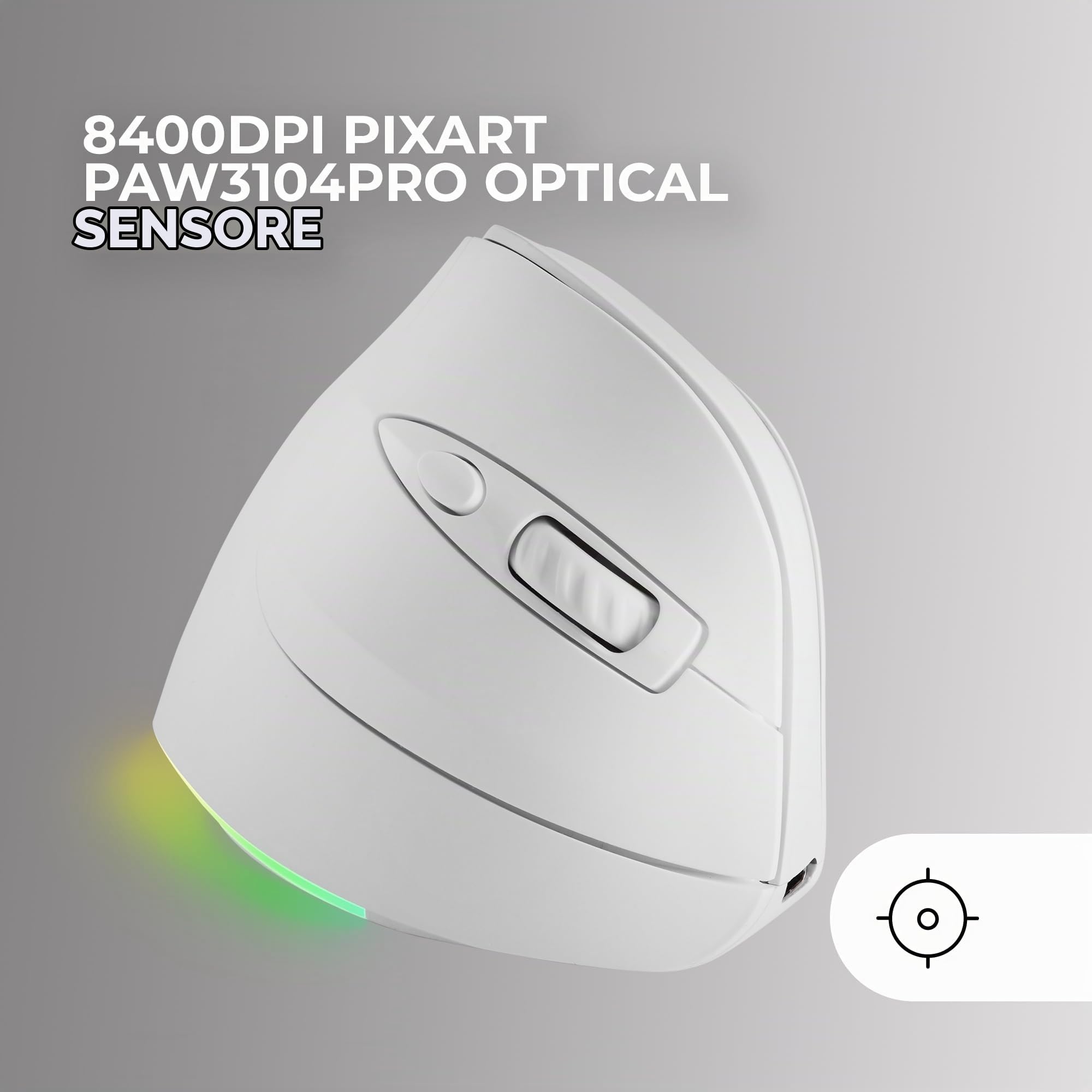 Mars Gaming MM-SK, Mouse Gaming Wireless Verticale, Design Ergonomico, Illuminazione RGB Chroma, Sensore Ottico Pixart 8400DPI, Switch Meccanici Huano, 9 Pulsanti Programmabili, Mouse Tri-Mode, Bianco