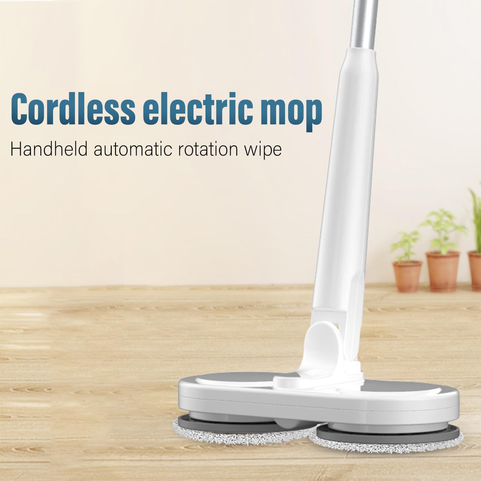 Fockety Trapeador eléctrico inalámbrico, trapeador Giratorio eléctrico Recargable para Madera Dura, Azulejos, mármol, Limpiador de Pisos autopropulsado Ultra silencioso con Tubo Ajustable