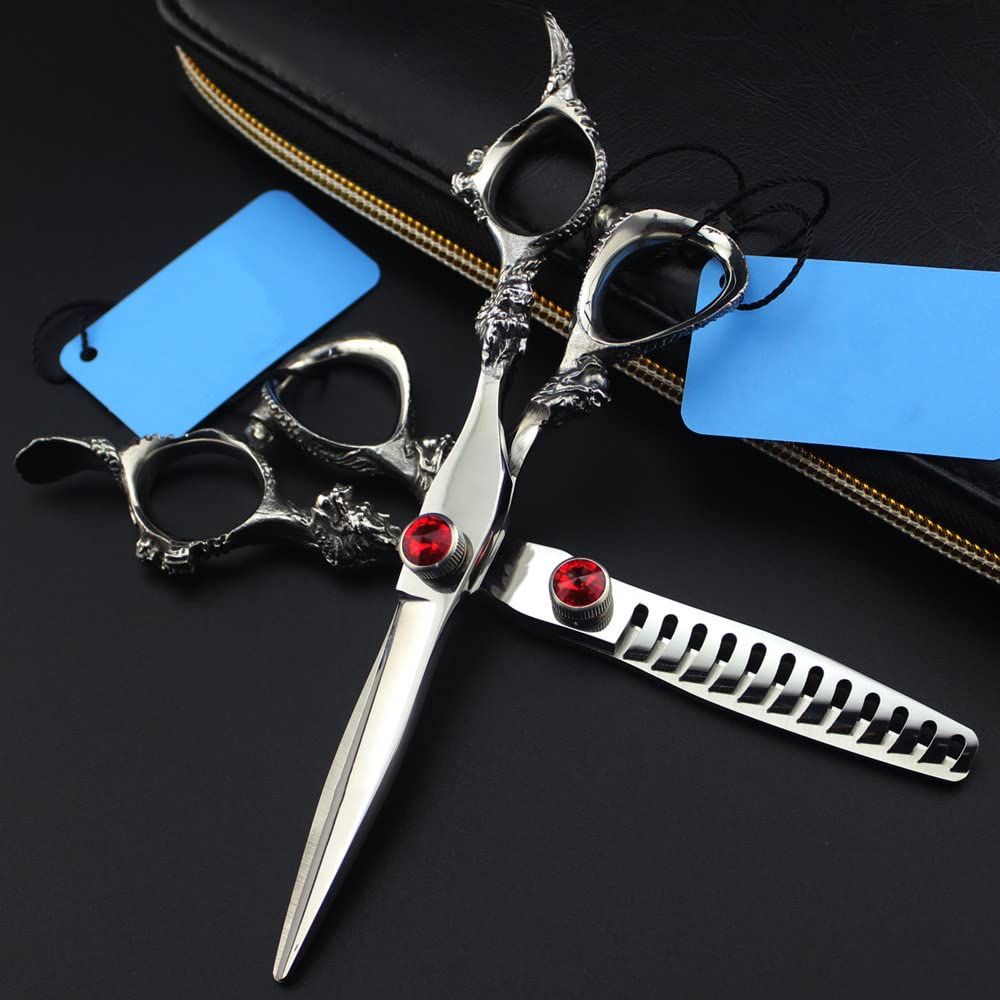 Forbici per Tagliare i Capelli, Forbici con Impugnatura a Drago in Acciaio da 6 Pollici, Forbici per Capelli Gem, Forbici per Tagliare i Capelli, Forbici per sfoltire, FO,Set con Borsa