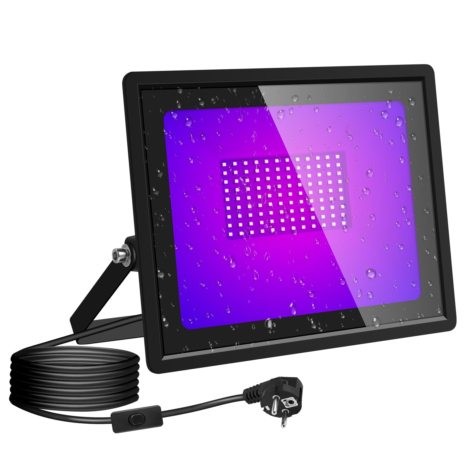 100W Schwarzlichtlampe, 3 Brightness Schwarzlicht, P66 Wasserdicht Schwarzlicht Strahler, UV Licht Mit 1.5m Netzkabel Stecker Schalter, Schwarzlicht Led für Party Disco, Neonfarben, Aquarium