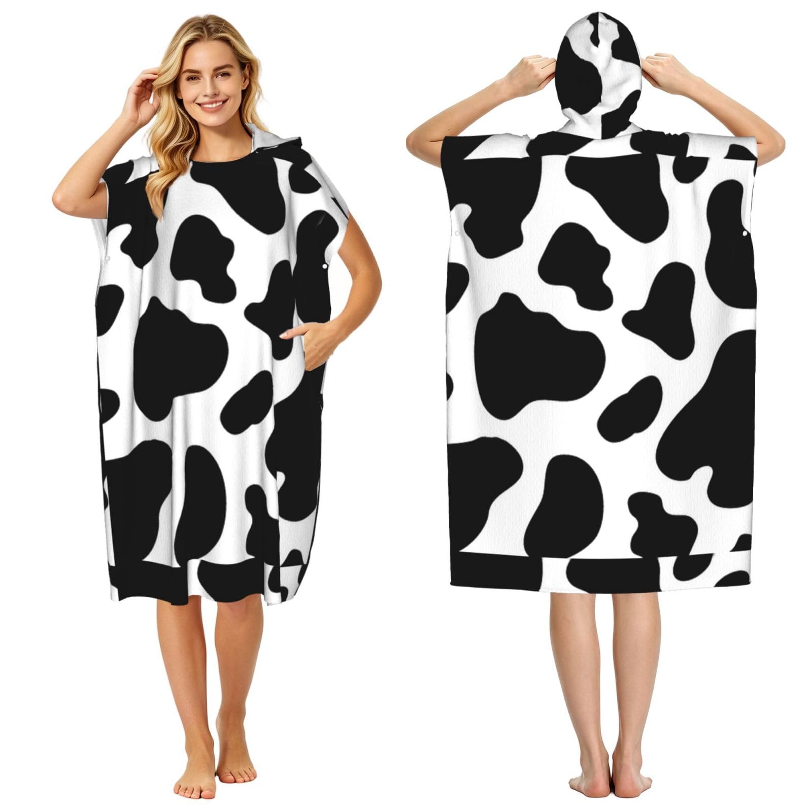 Poadnly Cow Spot, Adult Hooded Beach Towel 90 x 110 cm,Changing Bath Robe, Surf Poncho Towel For Women Men