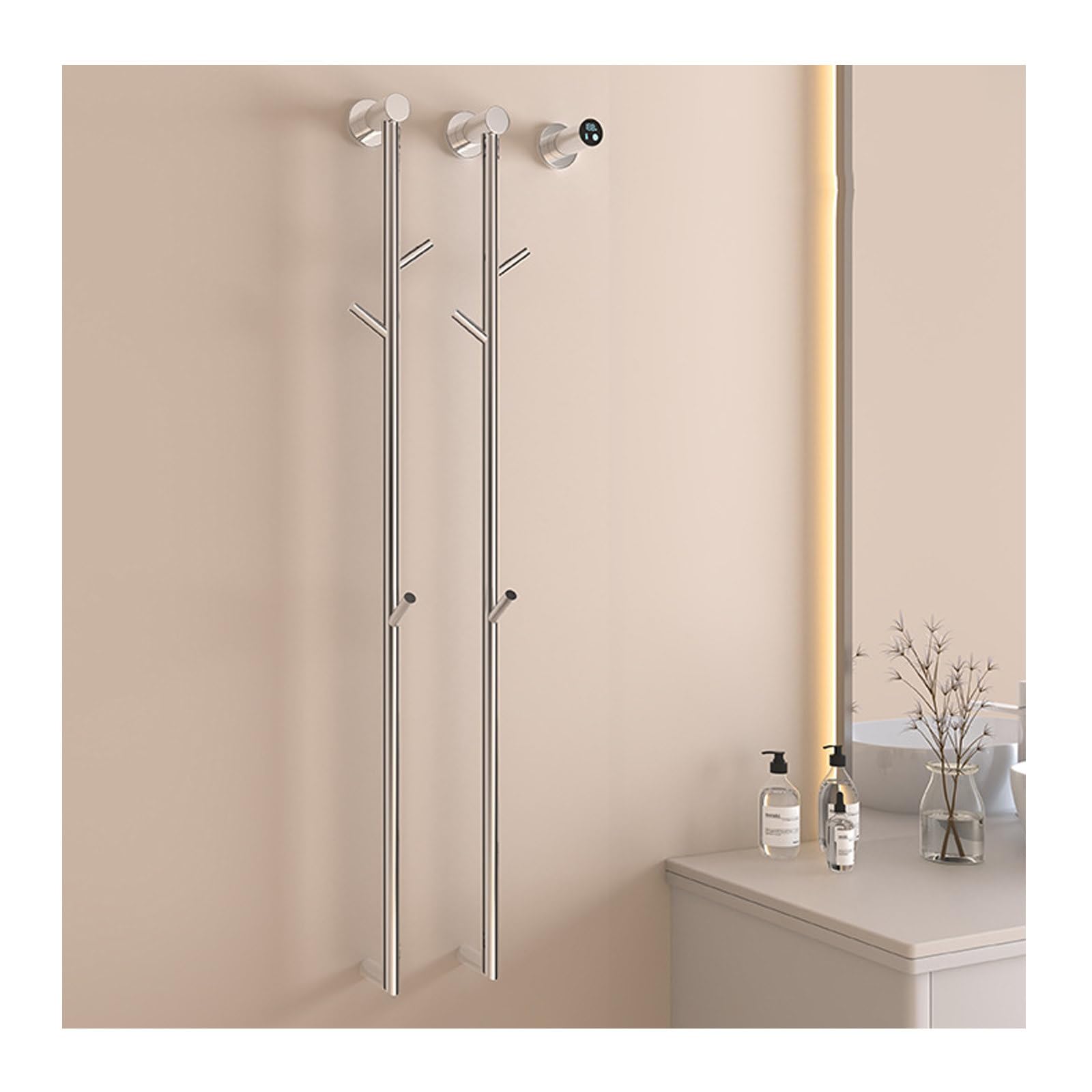 SWHC Heated Towel Rack, 94W 2 Bars Towel Warmer Touch Control 40-70°C Radiator Towel Rail Stainless Steel Wall Mounted Towel Radiator Embedded