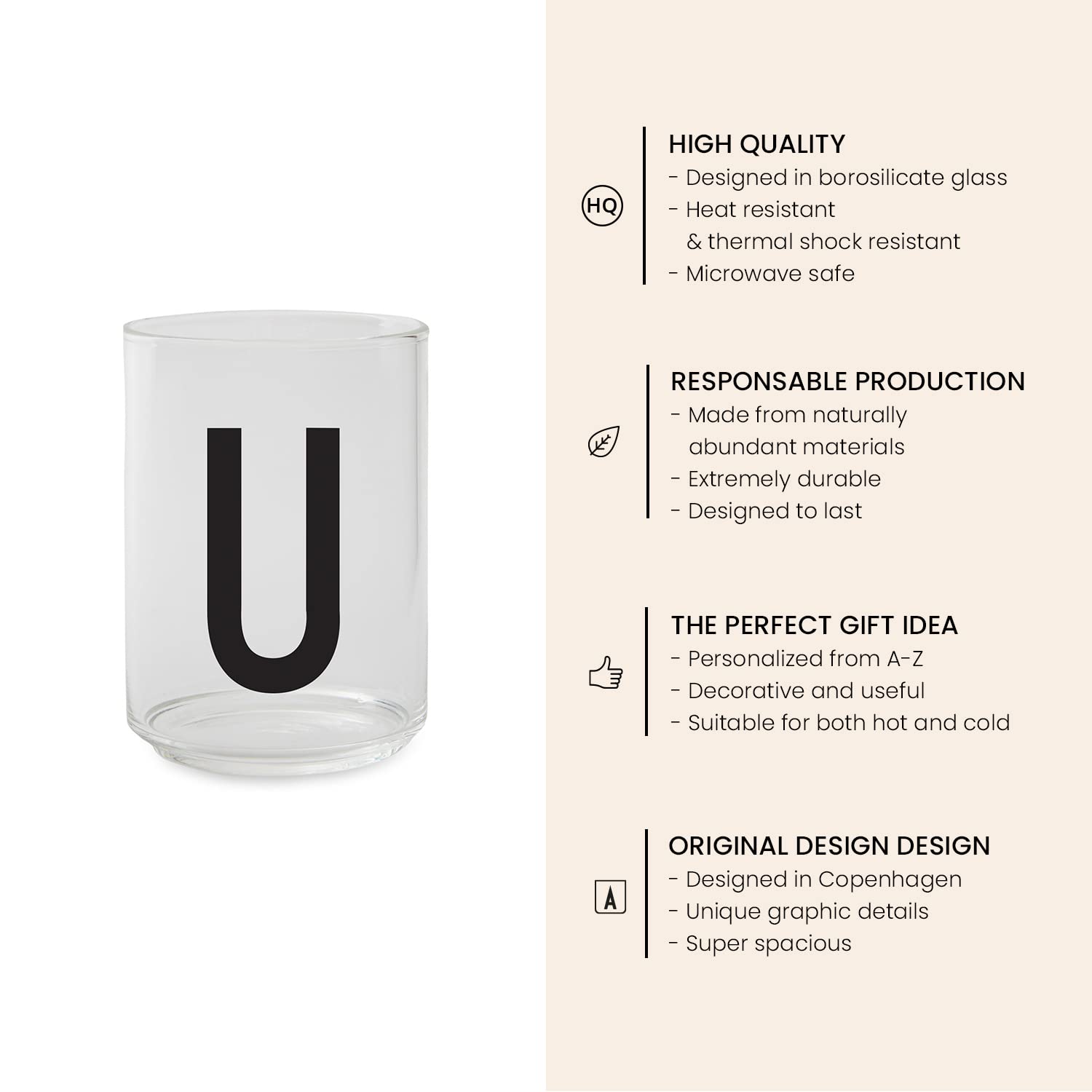 Design Letters Drinking Glasses (A-Z), U, Letter U - Image 3