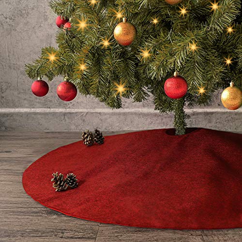 Ivenf Christmas Tree Skirt Red: 48 Inches Burgundy Burlap Double-Layer Plain Xmas Tree Skirt, Rustic Farmhouse Xmas Tree Decorations Indoor For Kids Home School Office Holiday Party Decor thumb #5