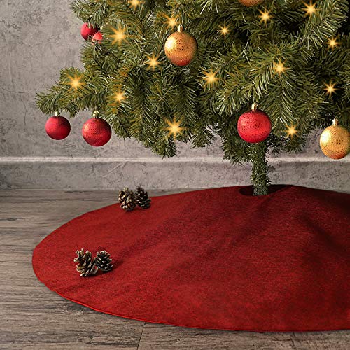 Ivenf Christmas Tree Skirt, 48 inches Large Burgundy Burlap Like Plain Xmas Tree Skirt, Rustic Xmas Tree Holiday Decorations