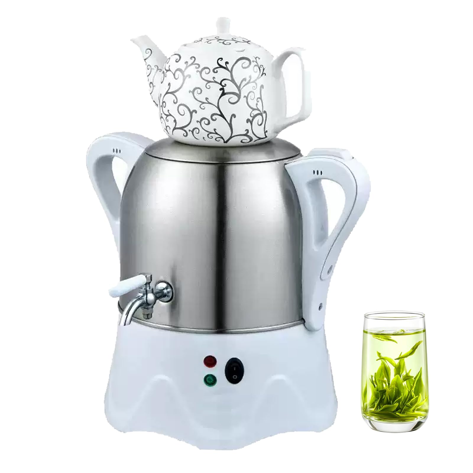 Théière turque électrique et samovar 2000W 3L blanc avec théière céramique 1L