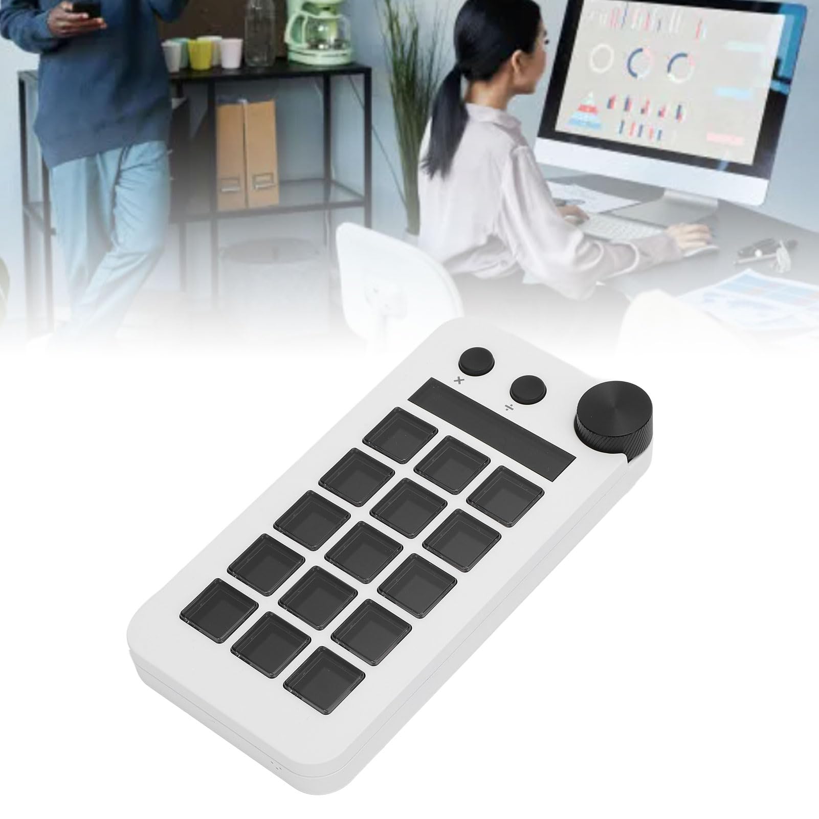 Tangxi Kontroler Studyjny z 15 Klawiszami Kontroler Strumieniowy Klawiatura Makro 18 Programowalnych Klawiszy Konfigurowalny Pad Wizualny AI dla Komputera OBS (WHITE)
