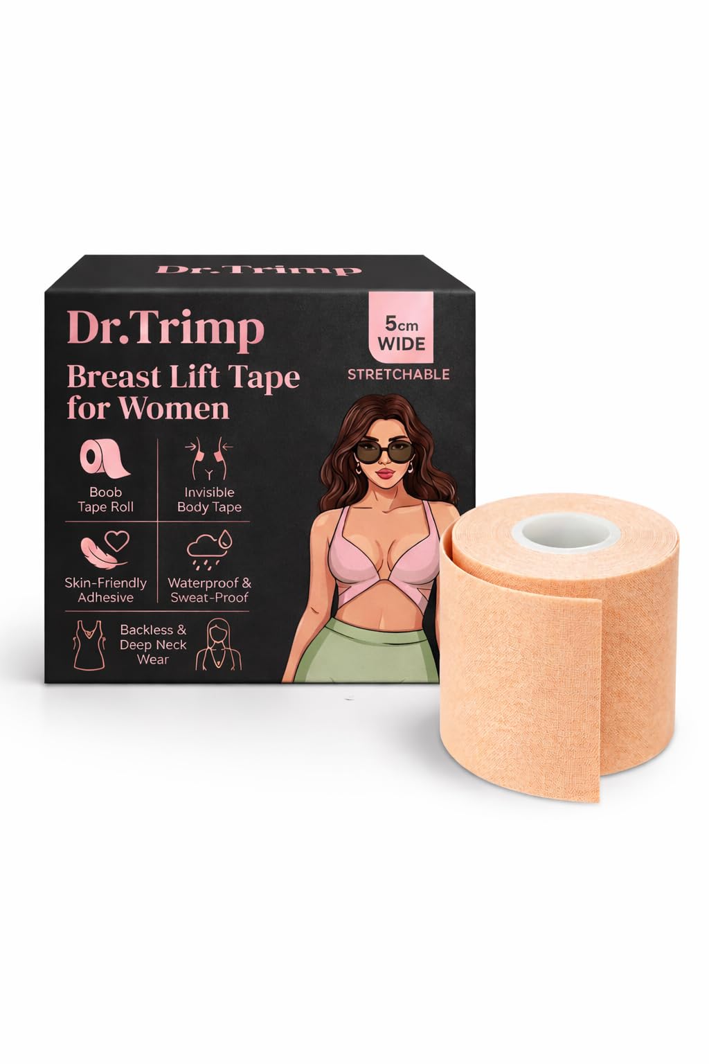 Breast Lift Tape for Women Invisible Body Tape, Skin Friendly, Medical Grade Adhesive, Water/Sweat Proof, Perfect for Saree, Gown, Swimwear, Backless, Strapless/Deep Neck Outfits-5Mx7CM-Beige-image-38