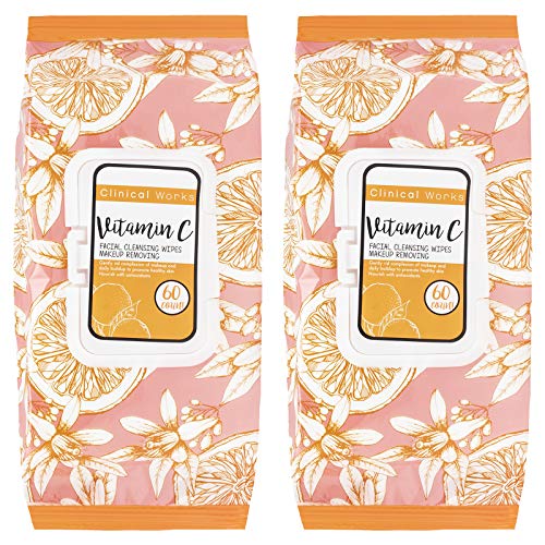 Clinical Works - 2 Pack (60 Count Each) Vitamin C Facial Cleansing Wipes